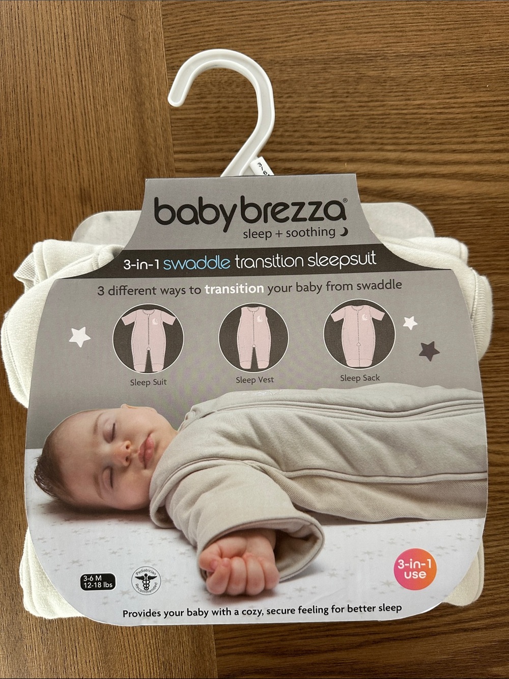 Baby Brezza 3-in-1 Swaddle Transition Sleepsuit in Cream